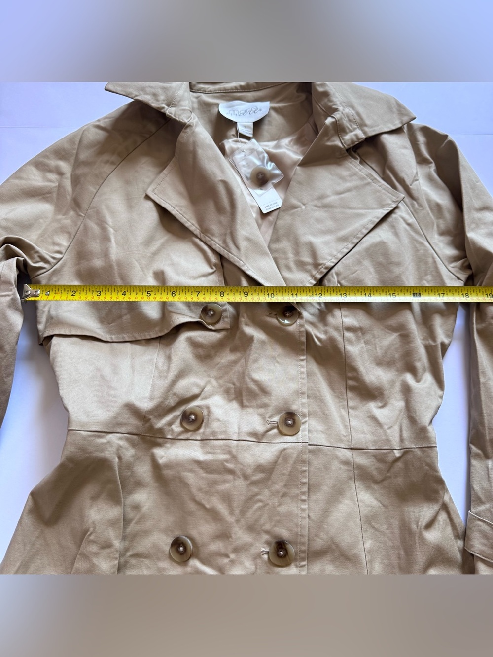 Anthropologie Women's Beige Double-Breasted Trench Coat Dress,Size Small - Picture 6 of 9